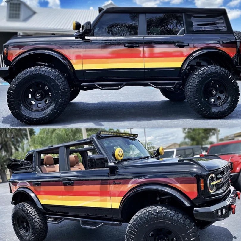 Aftermarket Retro Sunset Orange Waistline Stripe Decal for Ford Bronco | Custom