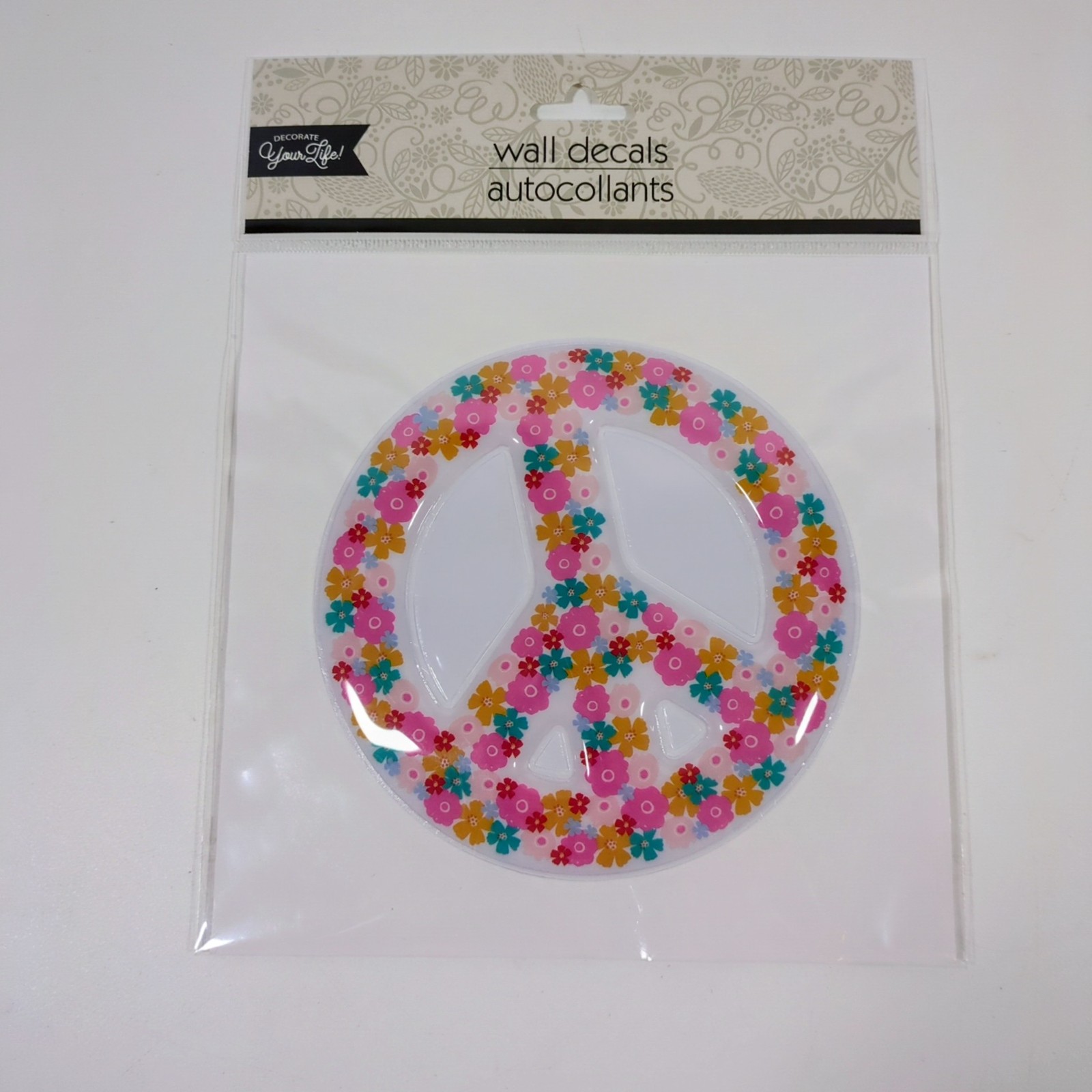 Lot of 3 Decorate Your Life Wall Decals – Happy Time, Peace Sign, Floral Heart