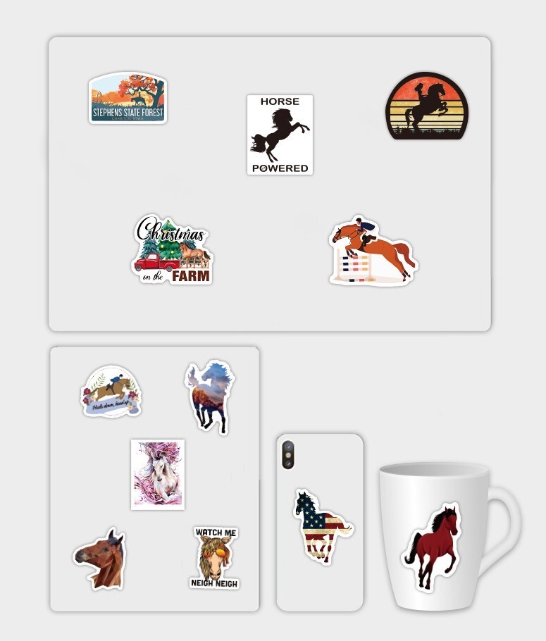 100pcs HORSE Stickers, Horse Merch,Water Bottle Laptop No Residue Stickers, #092
