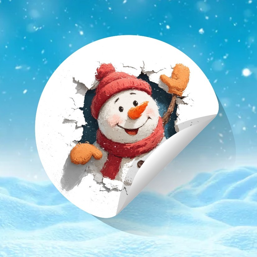 Snowman Breaking Ice, Christmas Round Dot Stickers Set, 1.2" & 1.5"