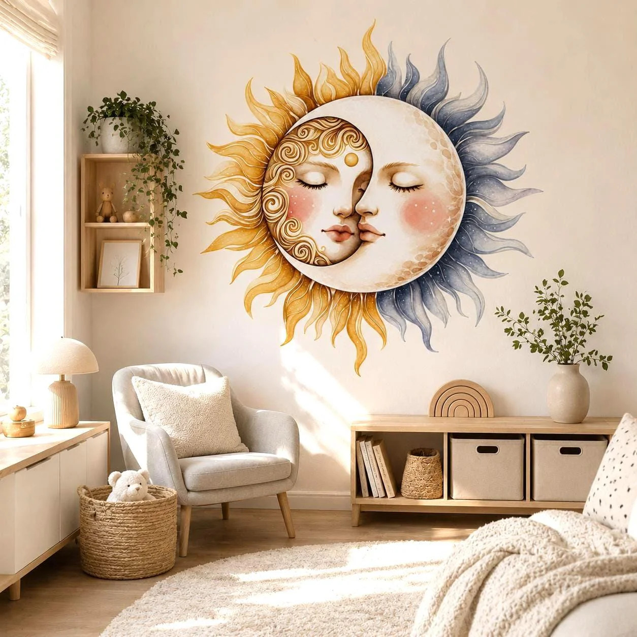Sun and Moon Wall Vinyl Decal | Celestial Face Sticker