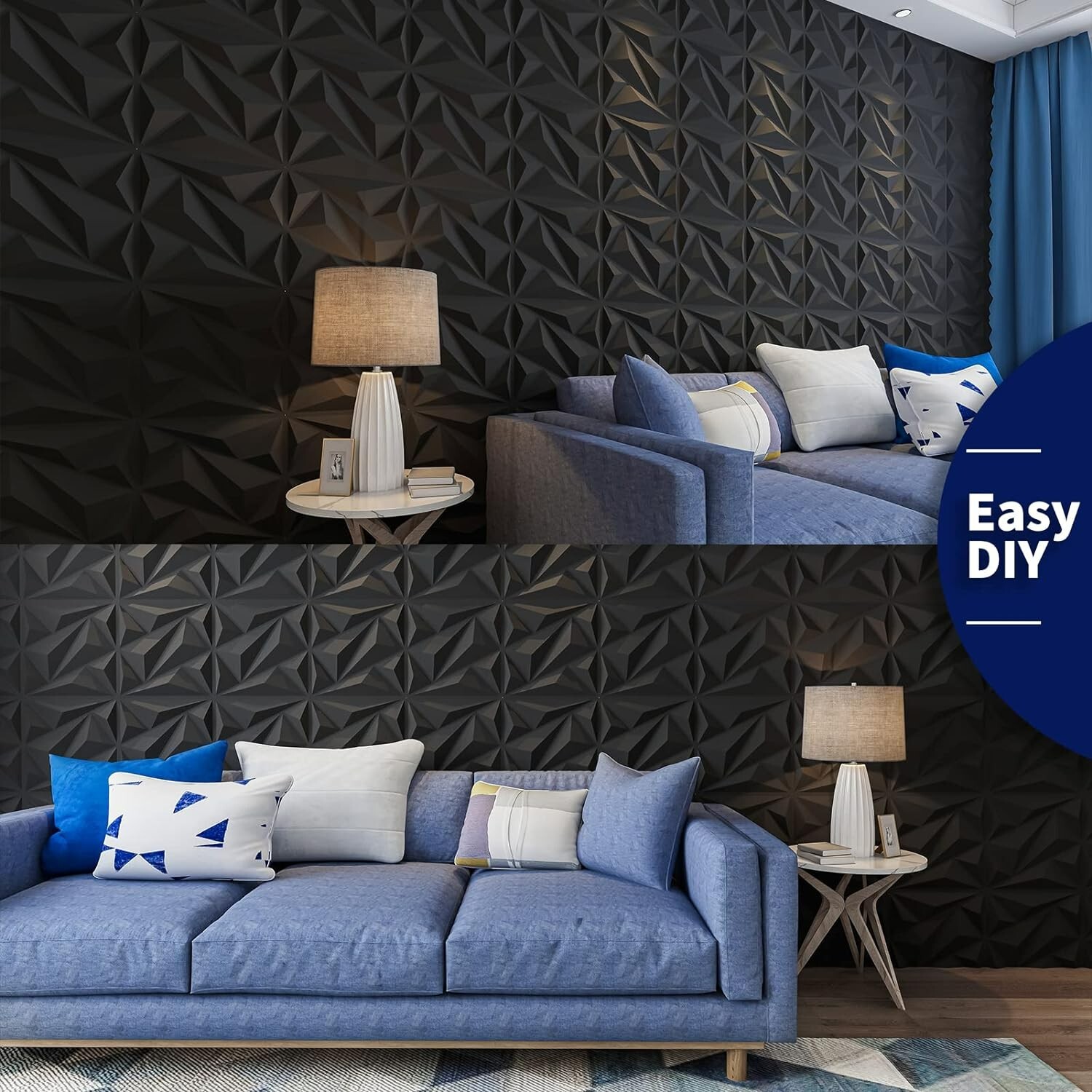 33 Luxury Diamond Wall Panels – Versatile PVC – Black – 12"x12" – 32.Sq.Ft.