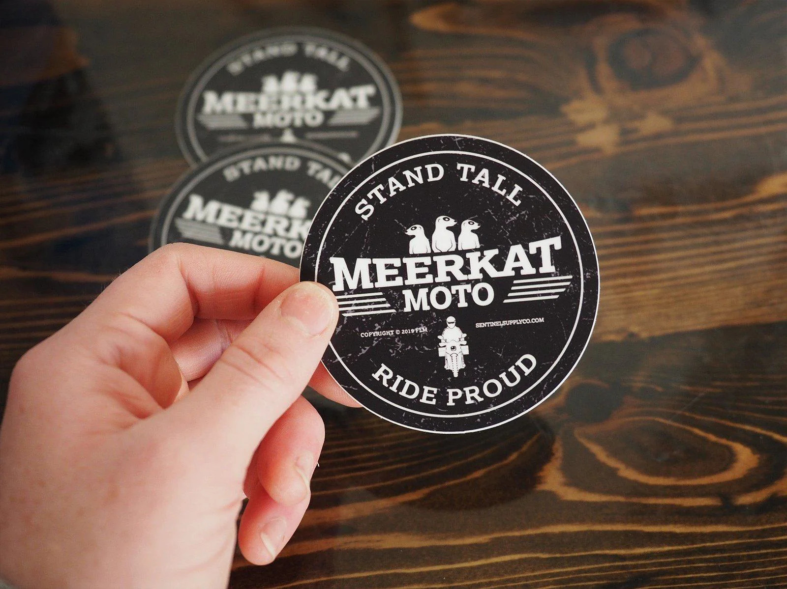 Meerkat Moto – Stand Tall Ride Proud Circle Sticker