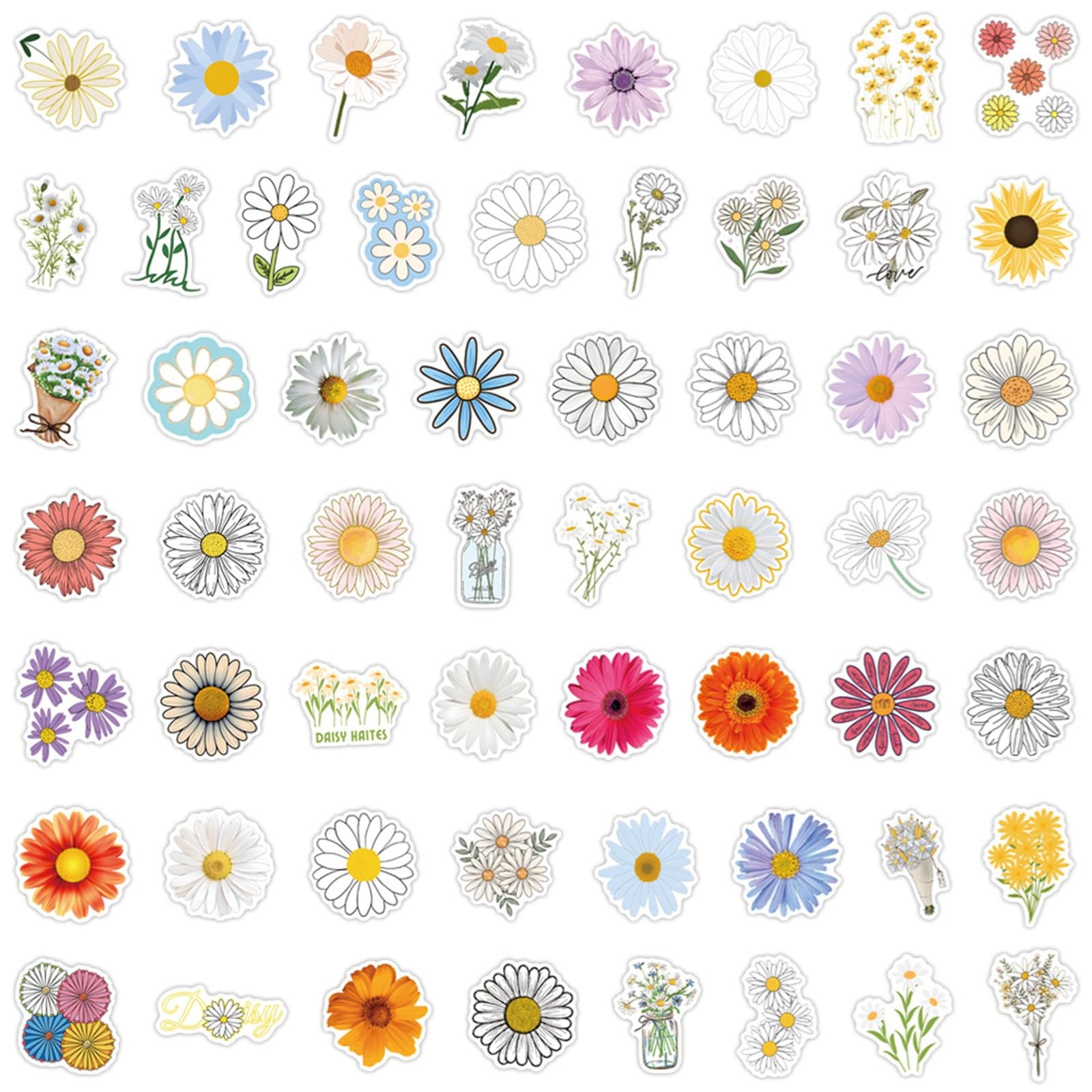 Cute Daisy Stickers 55PCS Beautiful Plants Waterproof Flower Colourful