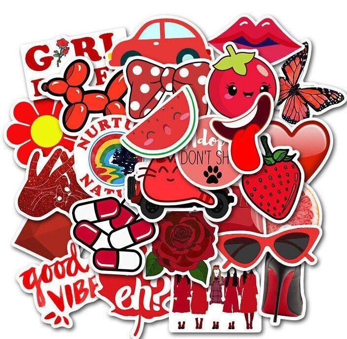 RED Vinyl Stickers~SEA LIFE Fruit FLOWERS Insects ROSE~4 Water Bottle VSCO Girls