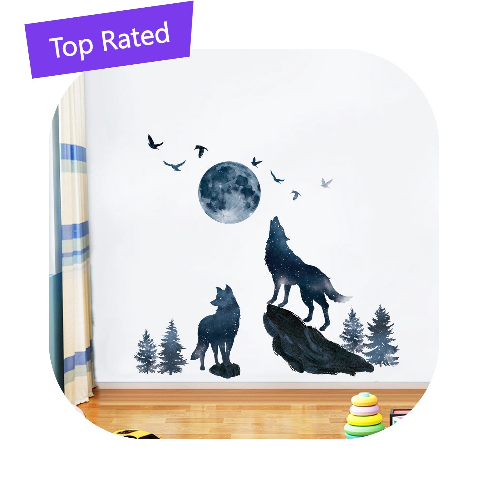wondever Wolf Moon Wall Stickers
