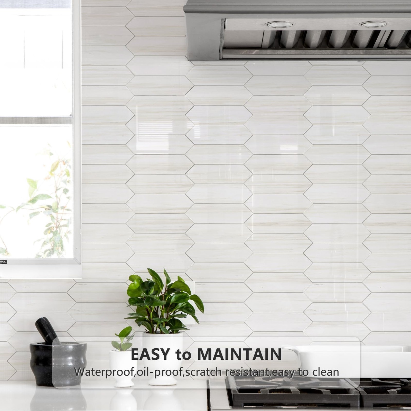 Glossy Dolomite White Backsplash Tile Peel and Stick, 12.8 x 12.8 Inch 10 She…