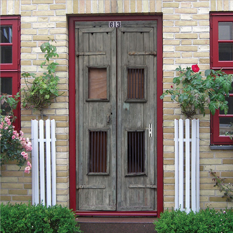 PVC Rustic Retro Wood Door Art Wall Decals Mural 3D Door Sticker Home Room Decor
