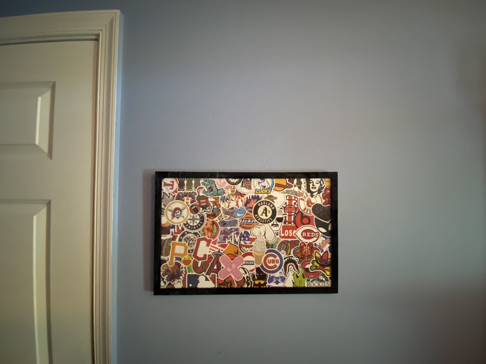 Framed Sticker Art Decal Collage MLB + Random Skate Stickers (11x17in)
