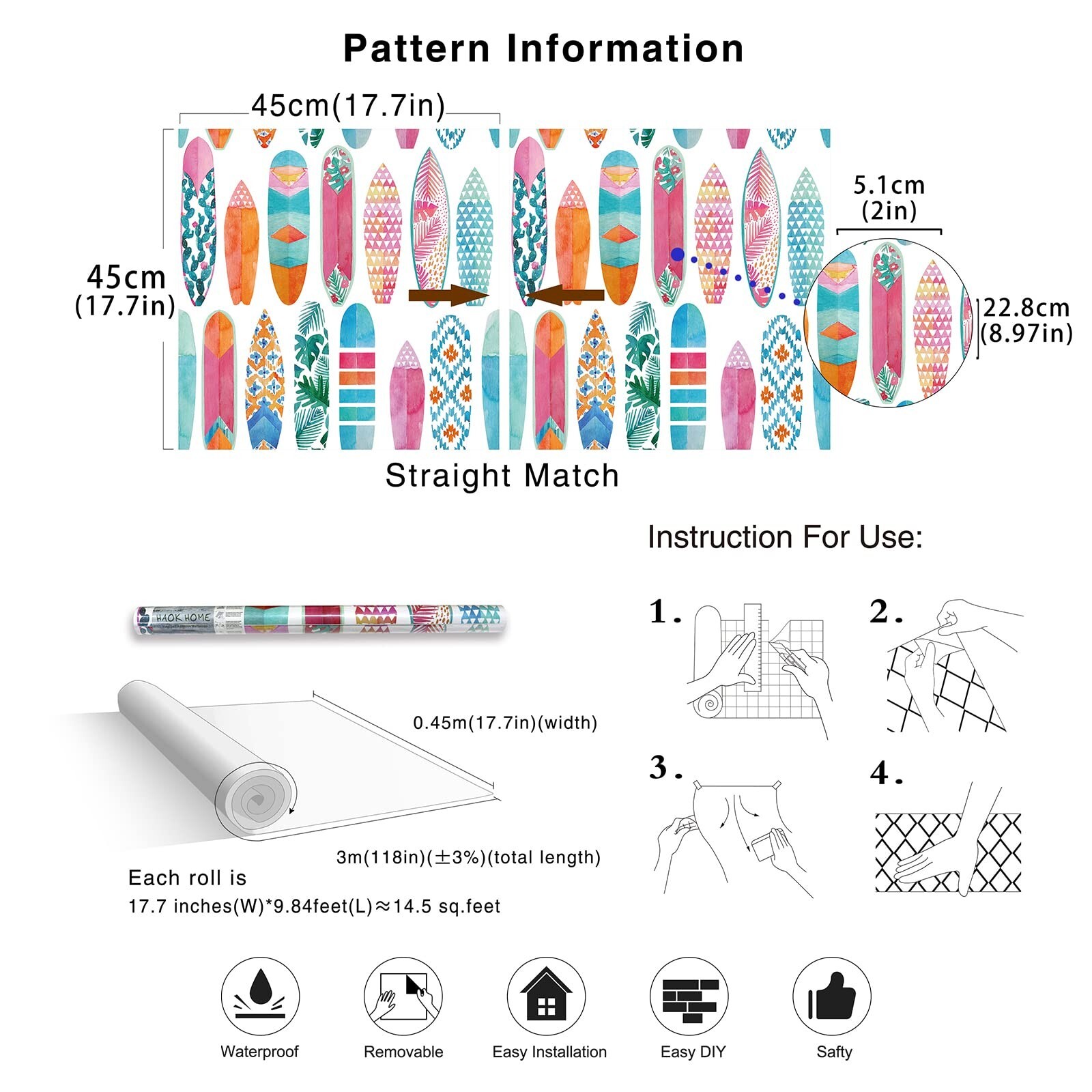 HAOKHOME Peel and Stick Surfboard Wallpaper Fancy Trellis White/Pink/Blue Rem…
