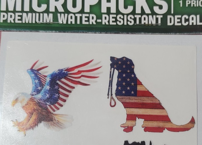 MicroPacks Premium Water-Resistant Decals: Flag, Dog, Eagle, "We The People"