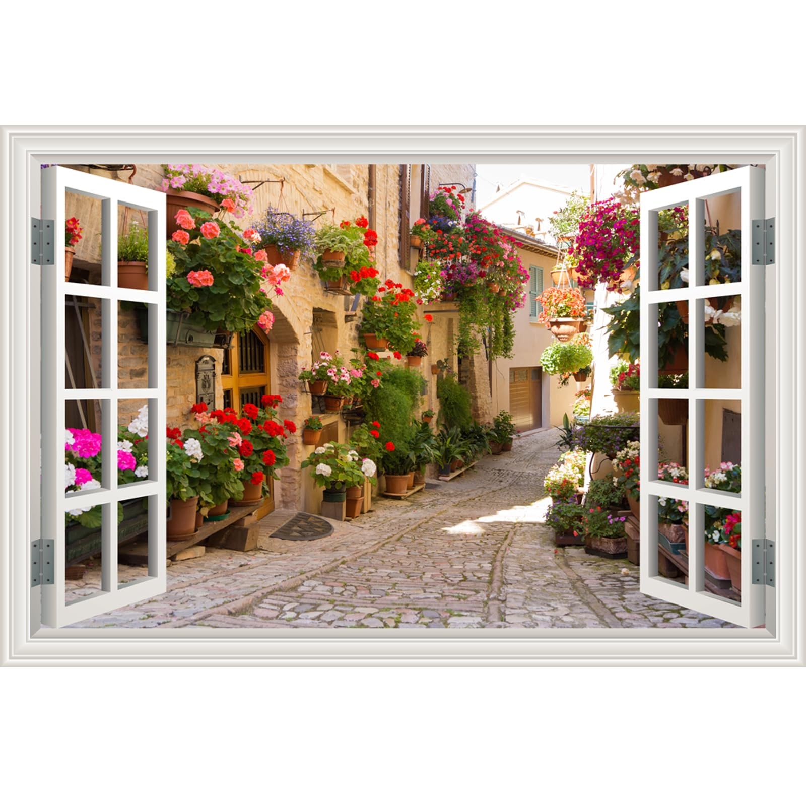 Fake Window Wall Decals Sping Italy Rose Alley Landscape Wall Art Faux Window…