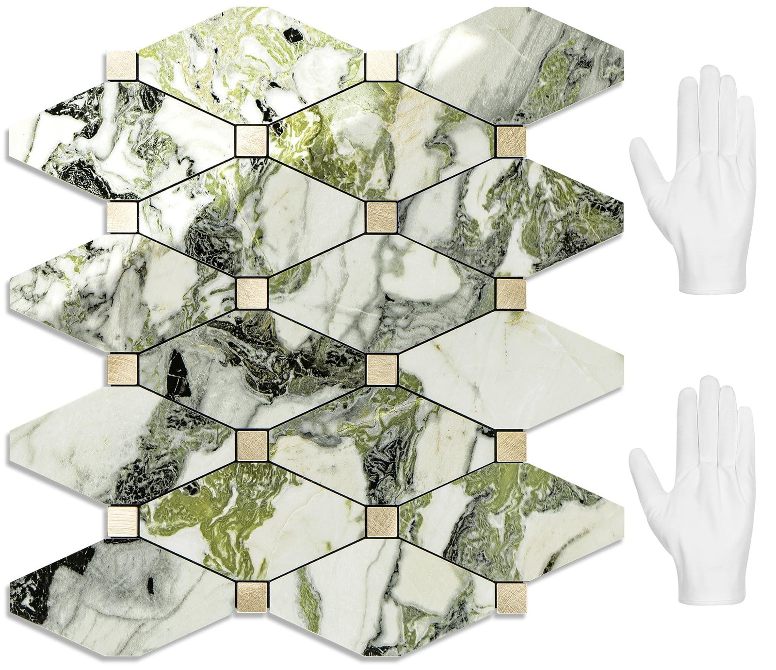 STICKGOO 10 Sheets Peel and Stick Backsplash, Polished Green Marble Look PVC …