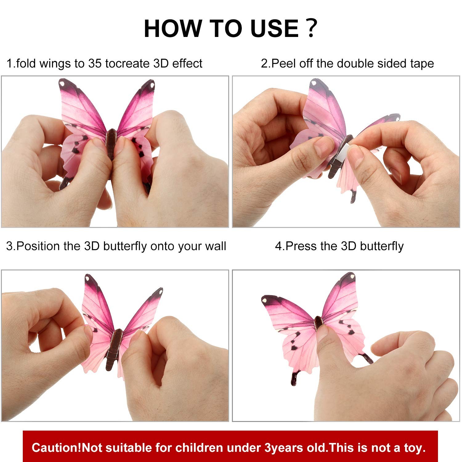 Outus 96 Pcs 3D Butterfly Wall Decor Glow in The Dark Pink, Purple, Mixed