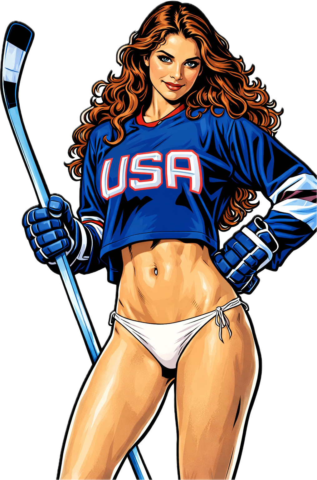 Sporty USA Hockey Sexy Pinup Girl Vinyl Sticker Olympics Aesthetic Decal