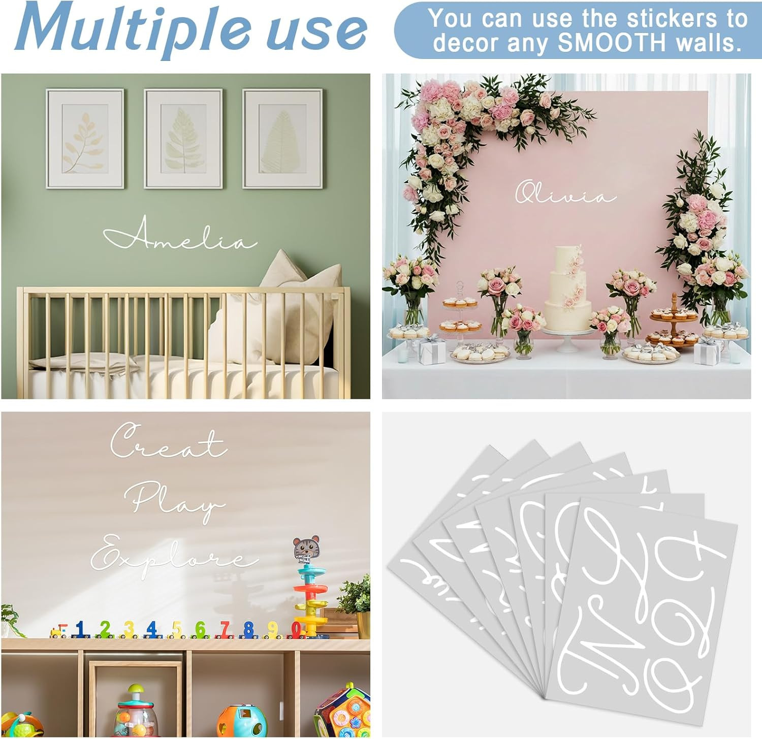 Personalized Name Wall Decal Large Cursive Letter Stickers Big Alphabet Custom S
