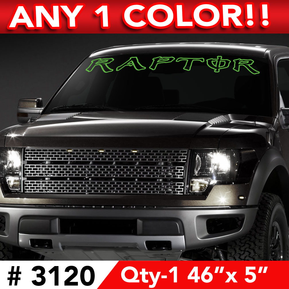 RAPTOR ENERGY OUTLINE WINDSHIELD DECAL STICKER 46"w x 3" ANY 1 COLOR