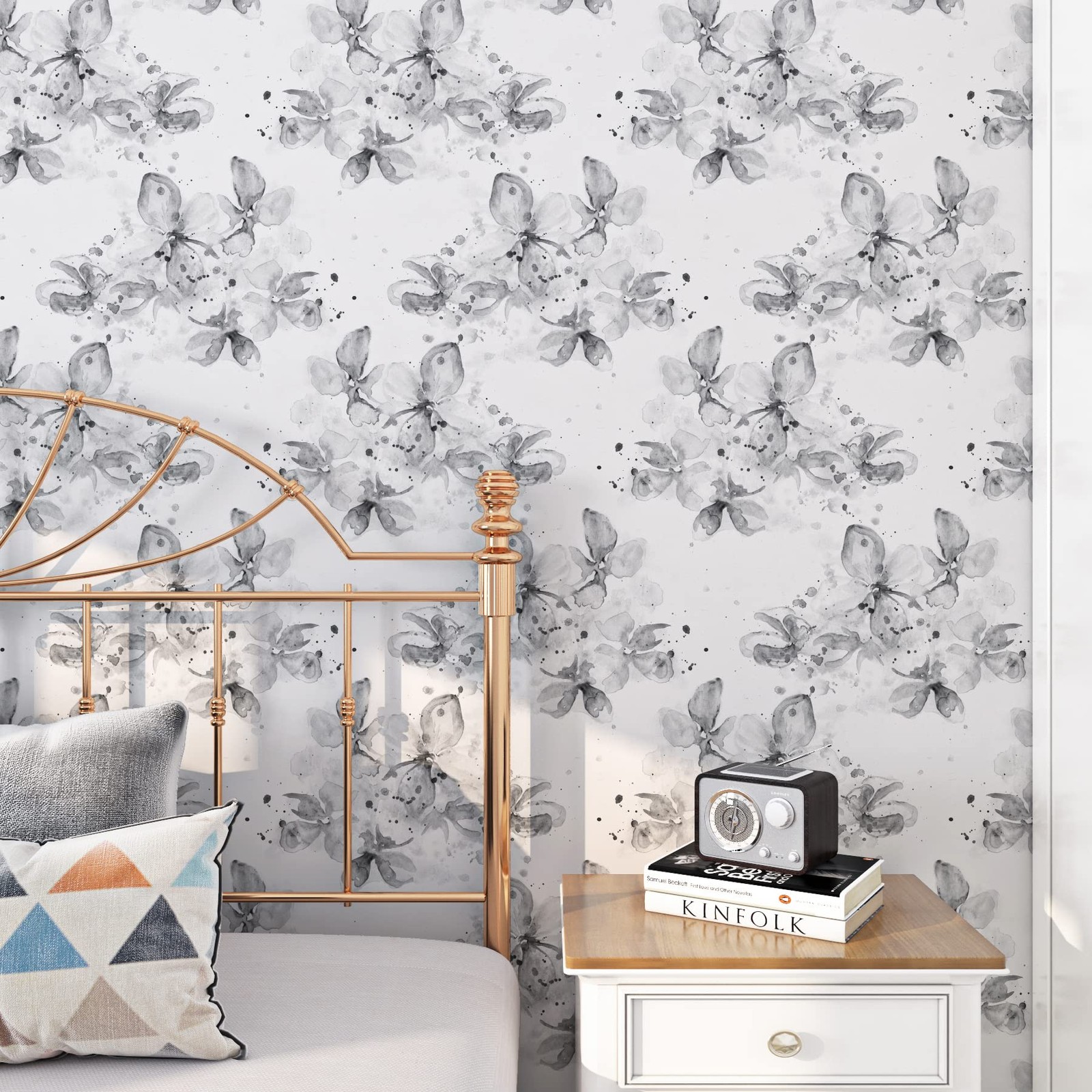 ReWallpaper 17.5in X 23ft Neutral Floral Wallpaper Peel and Stick Modern Ink …