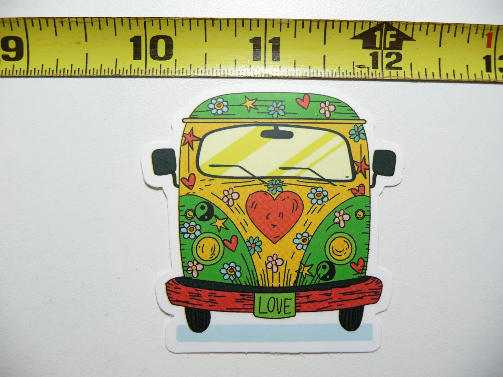 CAMPING TRAVEL VAN SMALL STICKER DECAL HEARTS FLOWERS YIN YANG HIPPY HIPPIE