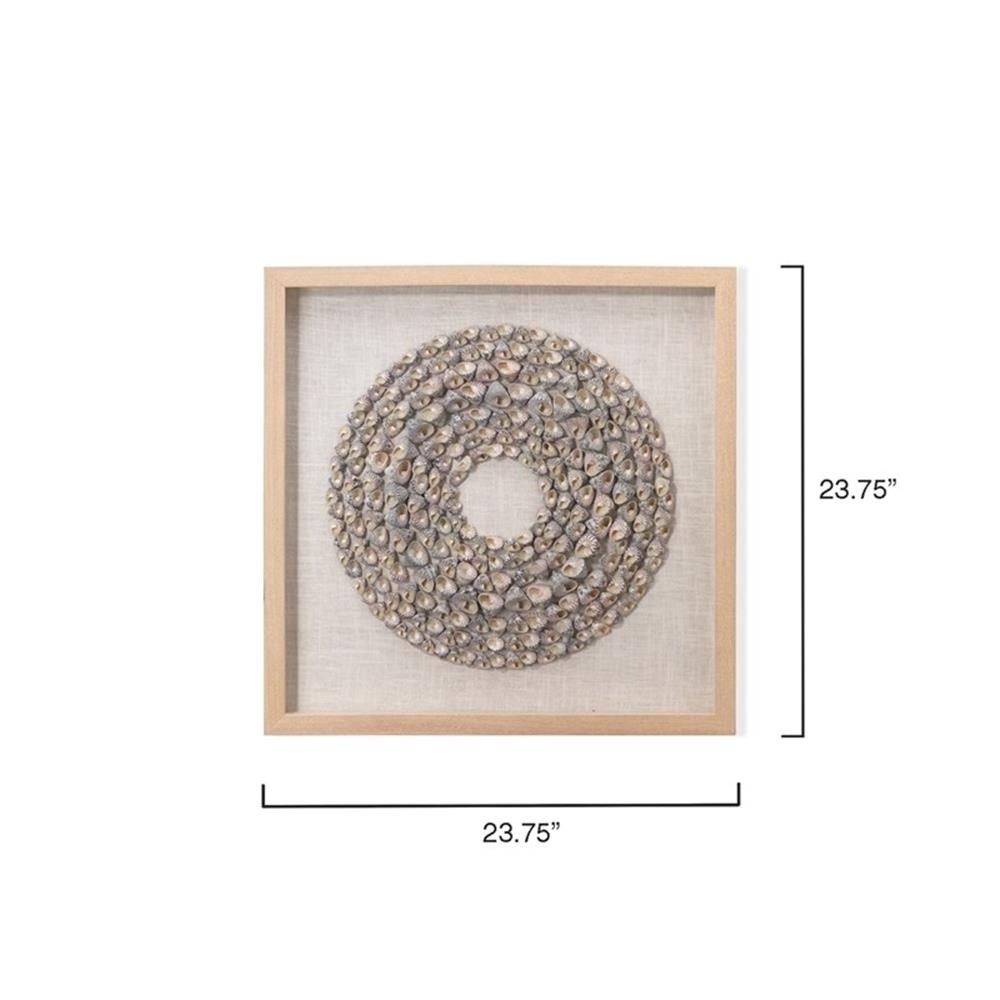 Maklaine Contemporary Shell Circular Pine Wood Framed Wall Art in White