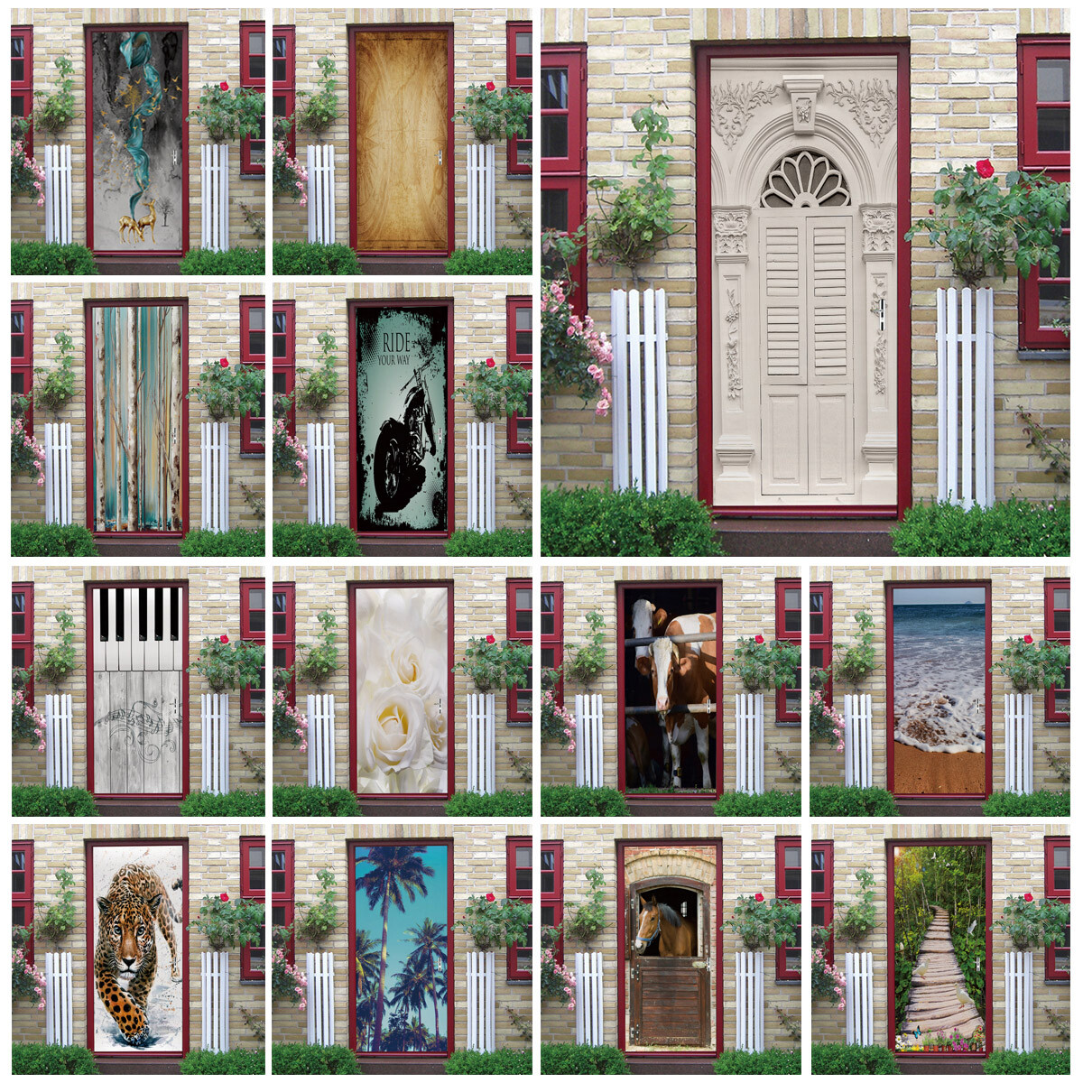 13pcs Self Adhesive Animal Vintage Arch Door Sticker Wall Murals Wallpaper