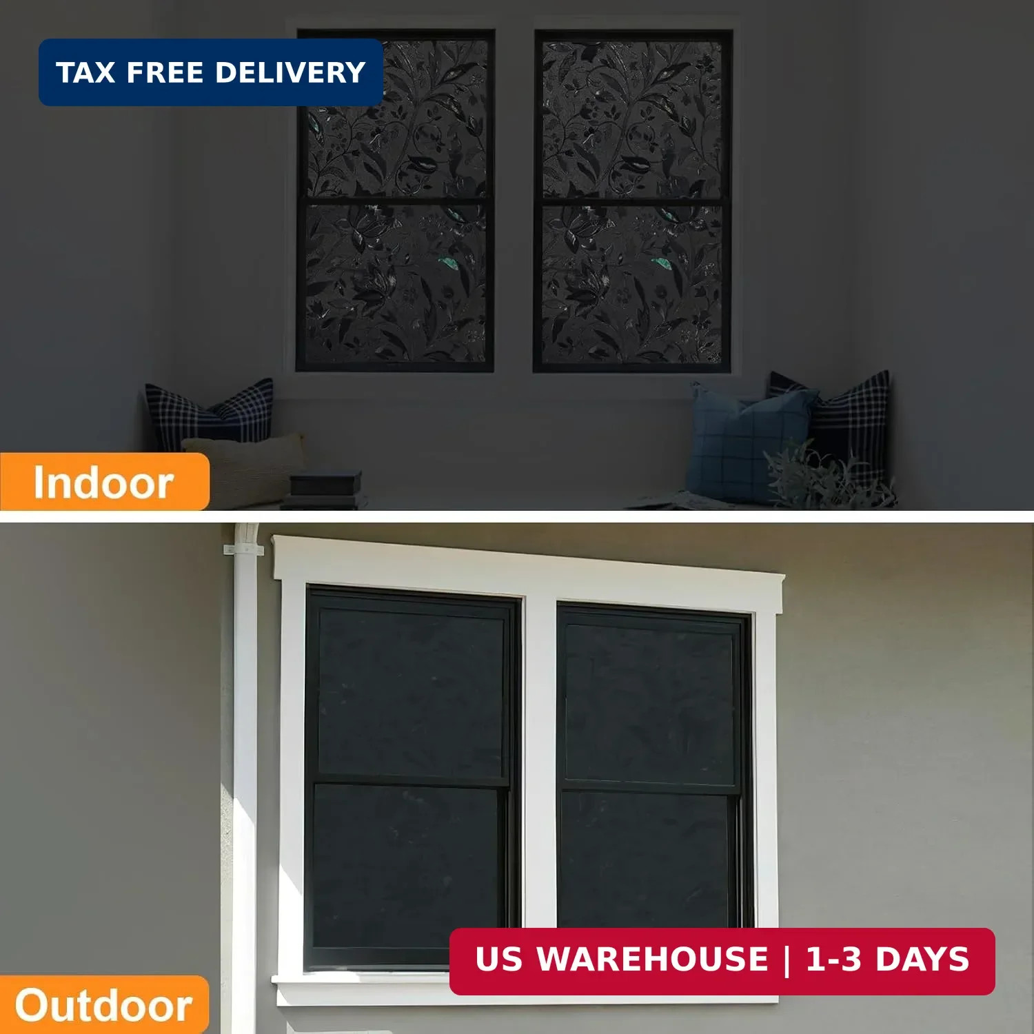 Blackout Window Film, 100% Sun Light Blocking Removable Privacy Window Cover, St