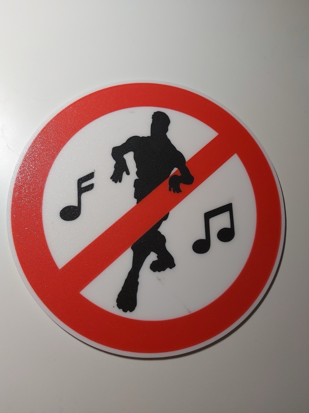 Round No Dancing / No Music Sign Sticker Decal – Red White Black, Adults