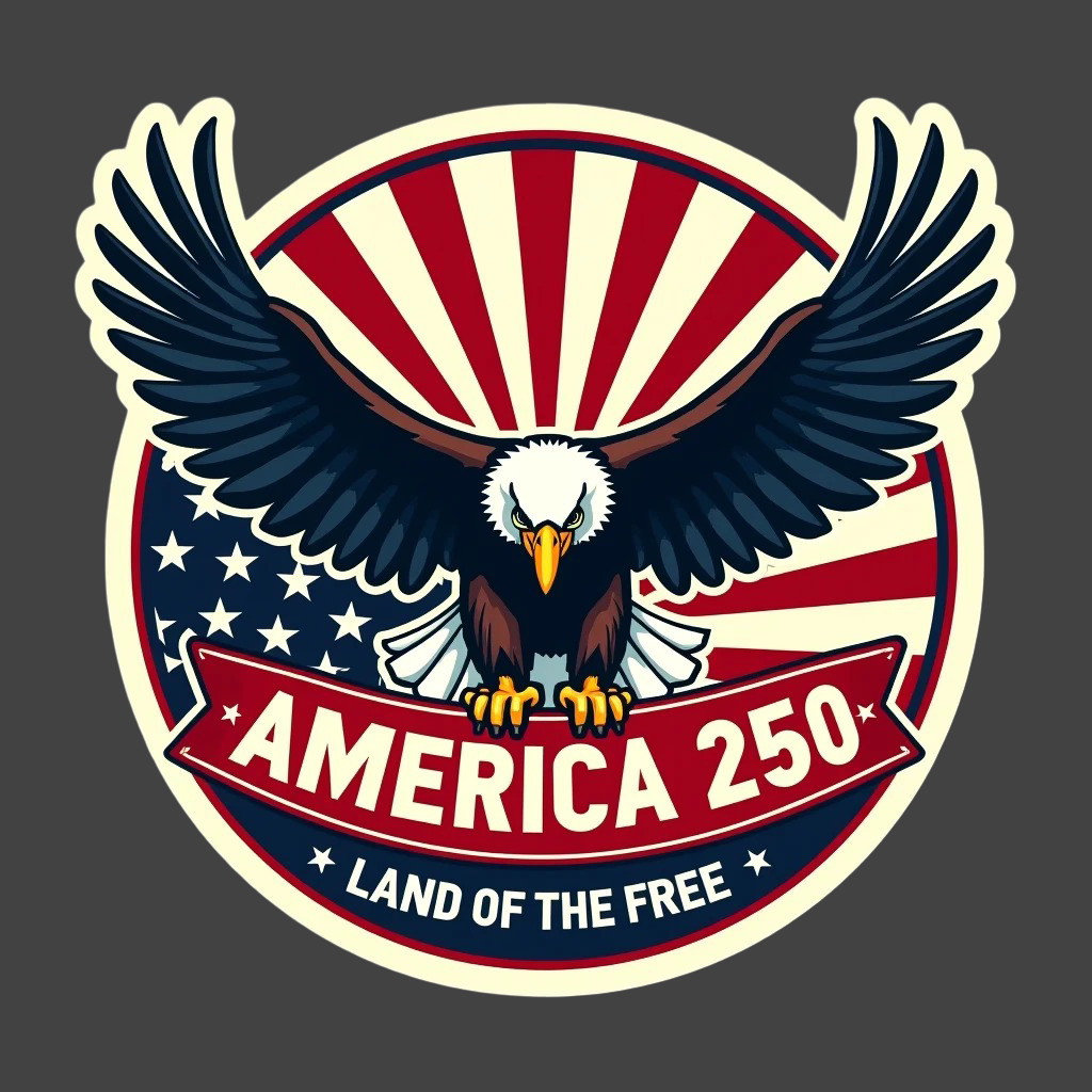 America 250 Sticker Vinyl Decal Eagle Land of the Free Patriotic USA Badge