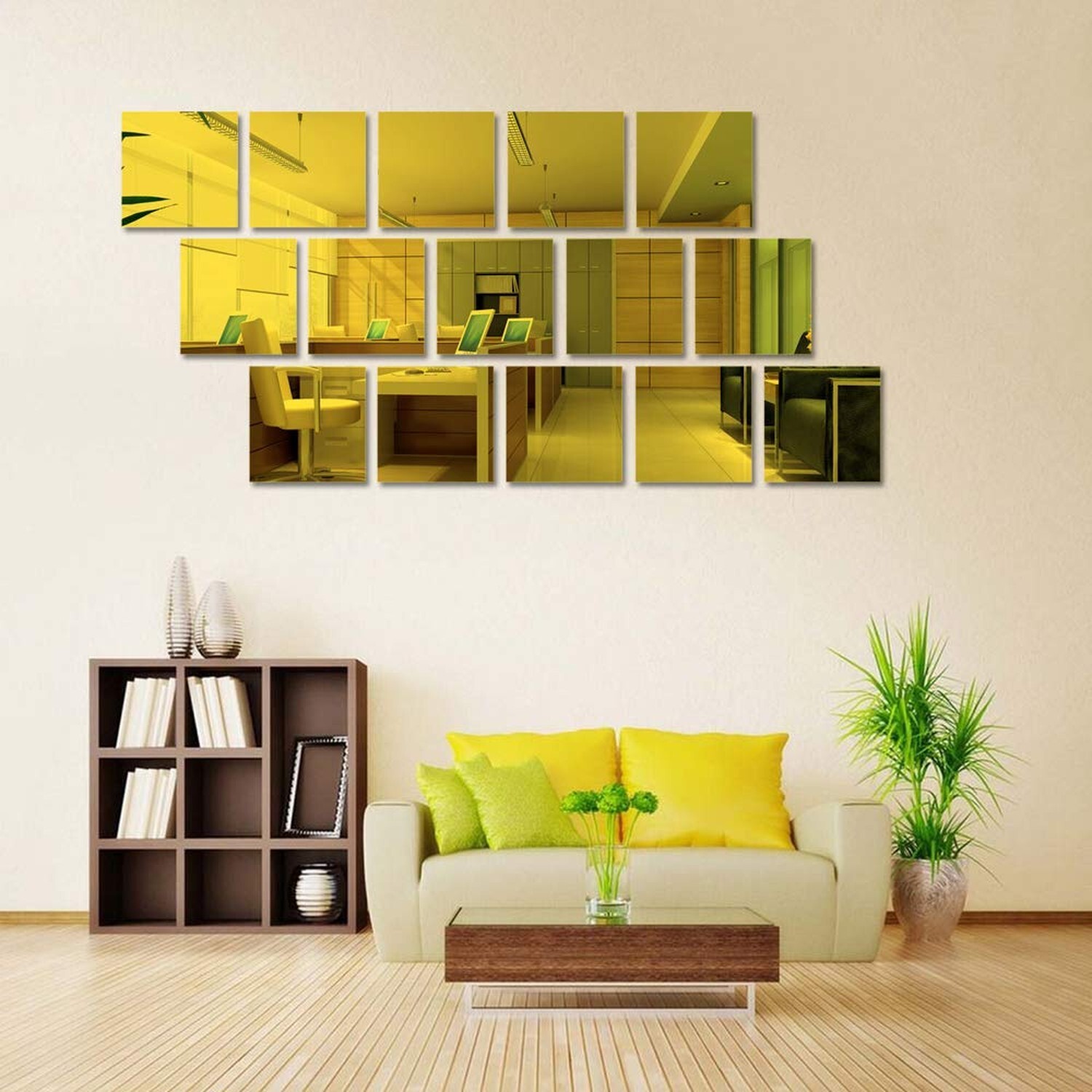 15 Pieces 6in Square Acrylic Mirror Sticker Sheet, Self Adhesive Golden Mirro…