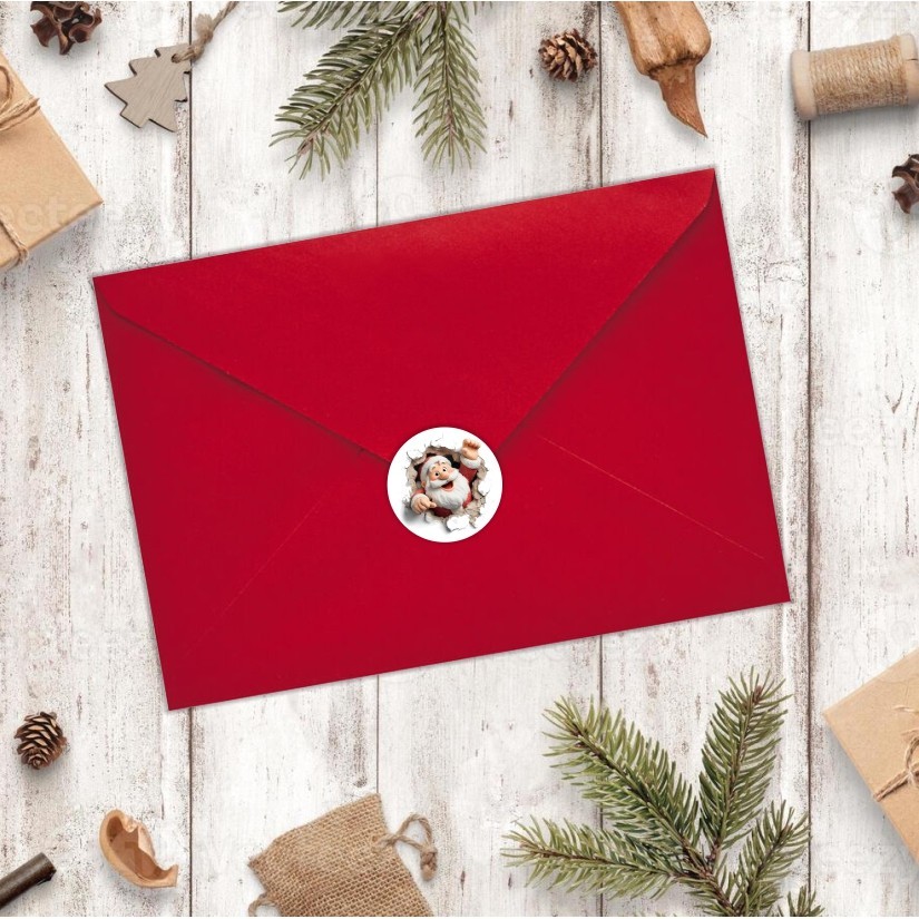 Santa Claus Breaking Wall, Christmas Round Dot Stickers Set, 1.2" & 1.5"