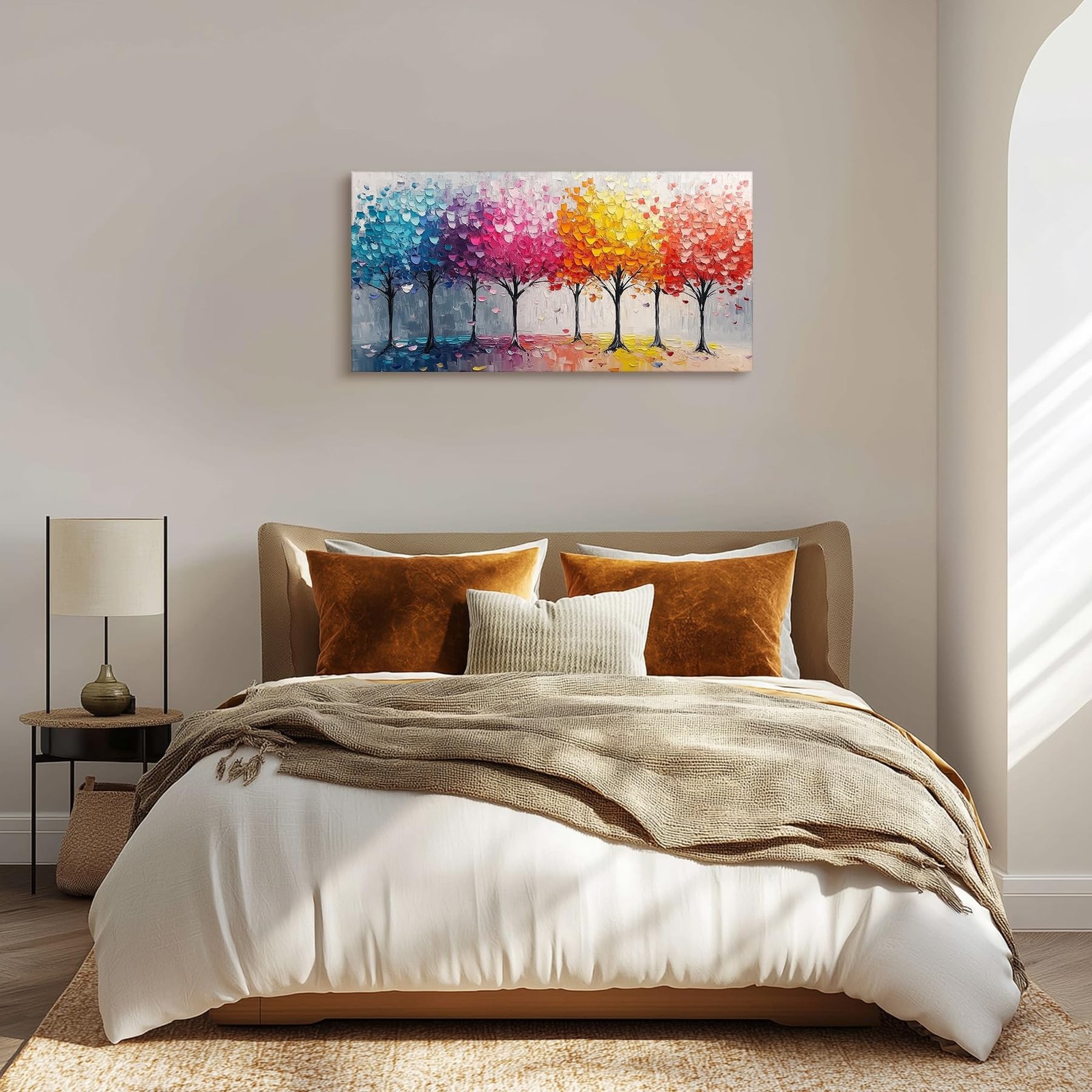 crmotu Colorful Trees Wall Art, Abstract Forest Large Wall Decor, Nature Land…