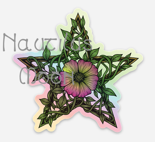 Vine Flower Pentagram Sticker on holographic bck Die-Cut 2.86" x 3" Free Ship