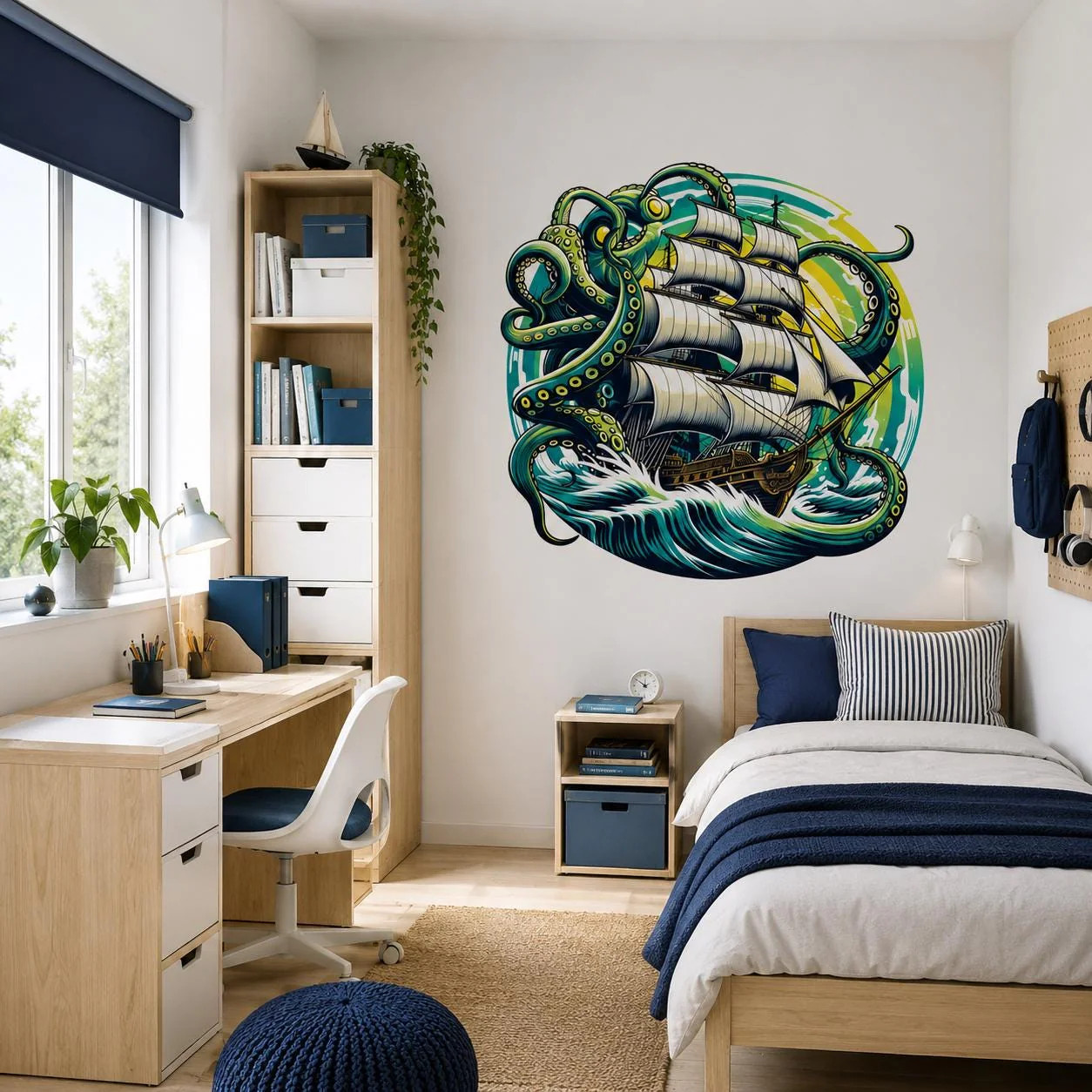 Kraken Pirate Ship Wall Vinyl Decal | Octopus Sea Monster Sticker