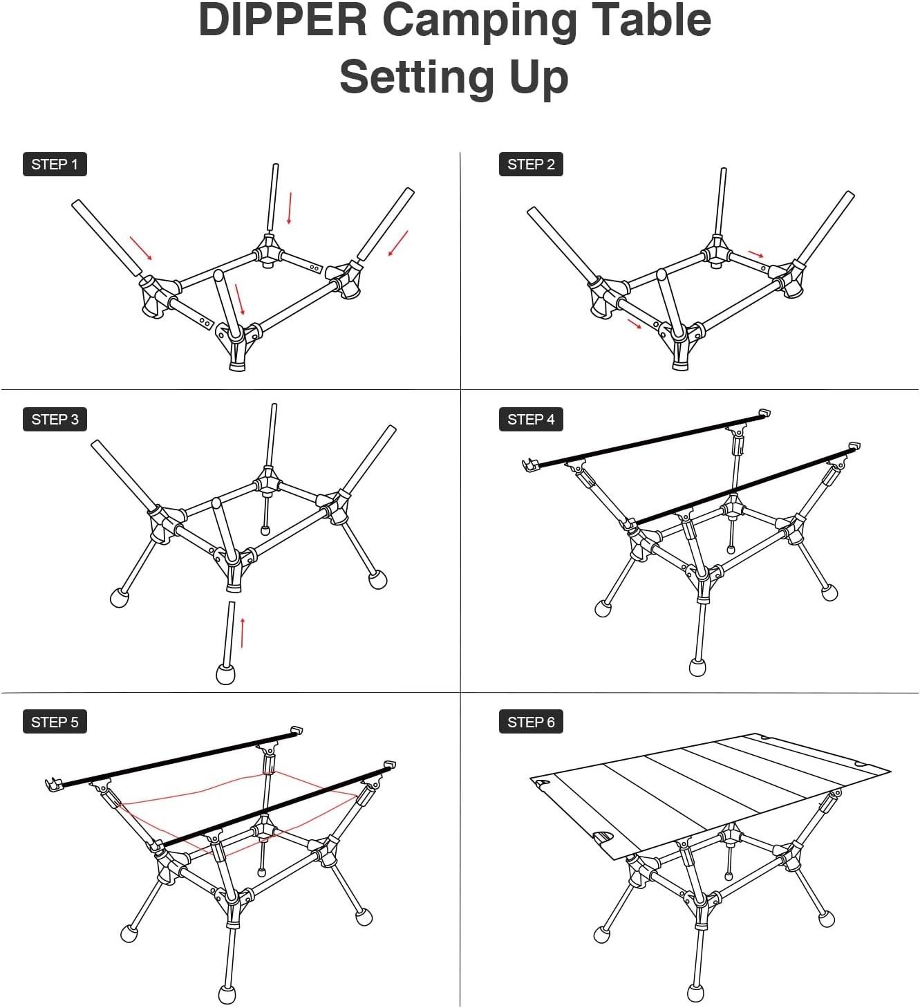 Dipper Camping Table, Lightweight Portable Folding Table with Mesh Storage Net,