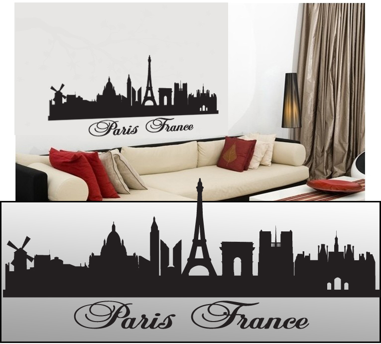FGD Paris France City Skyline Vinyl Wall Decal 20" x 50"