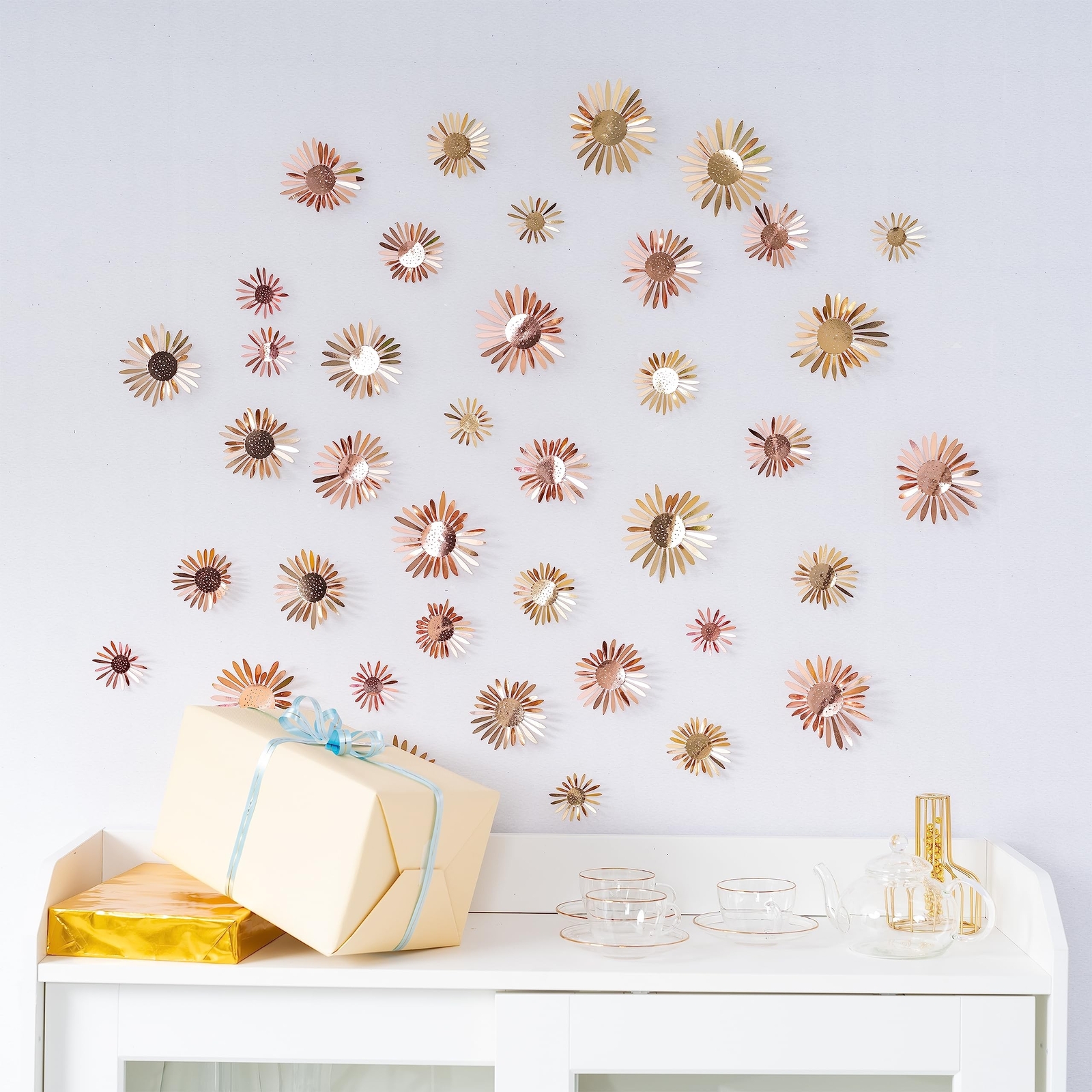 3D Rose Gold Flower Decal Champagne Gold Removable Blue Daisy Wall Sticker Li…