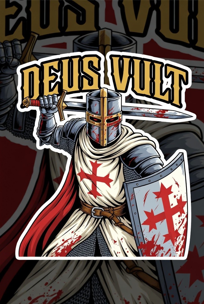 ⚔Crusader Knight Templar "DEUS VULT" GOD WILLS IT 4" Vinyl Sticker Decal! V2🎚👀