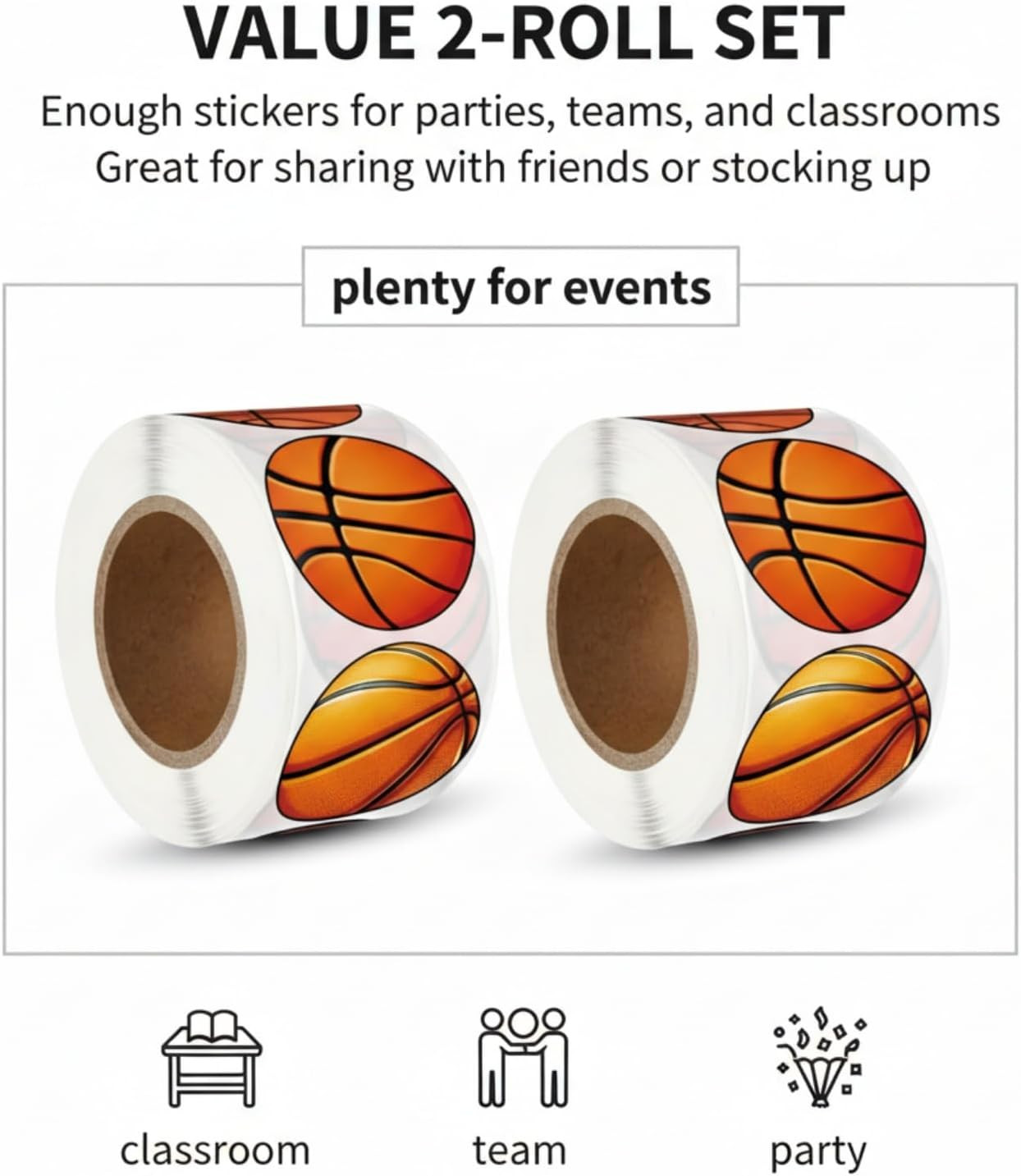 1000PCS Basketball Stickers Roll, Self-Adhesive Sports Ball Labels