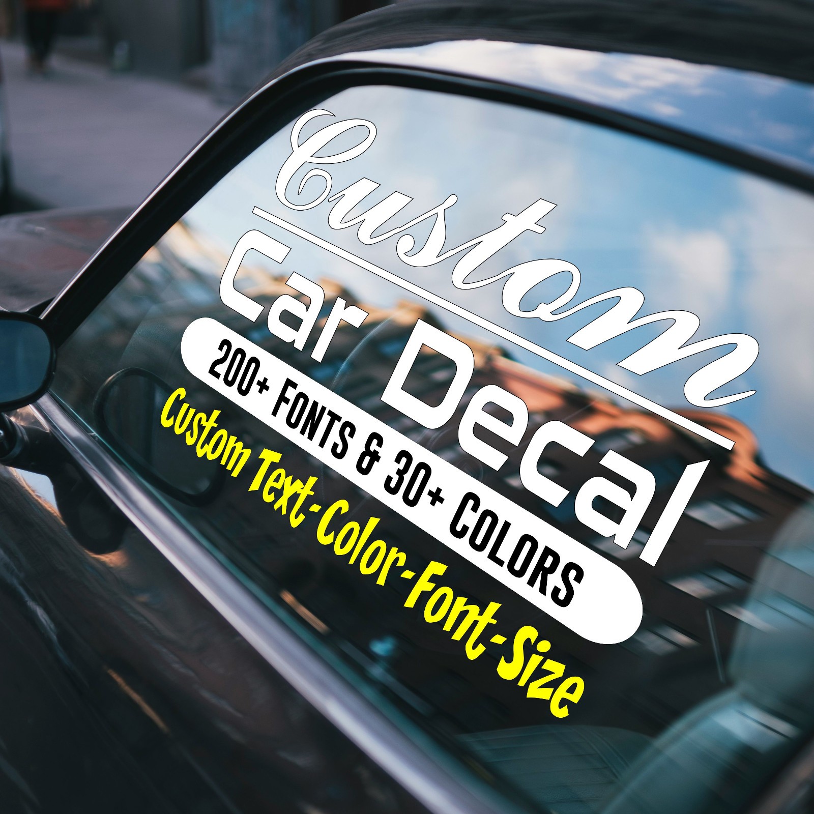 Custom Car Decal – Personalized Text Sticker Window Windshield Truck Bumper Hood
