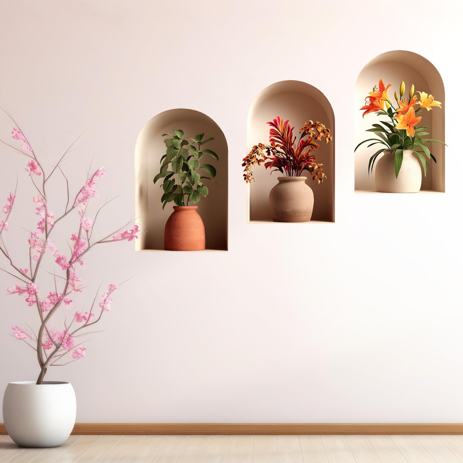 3D Potted Plants Wall Decal, Peel and Stick Green Plants Leaves Sticker Mural…