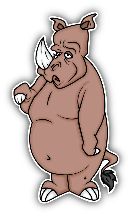 Sad Rhino Cartoon Car Bumper Sticker Decal