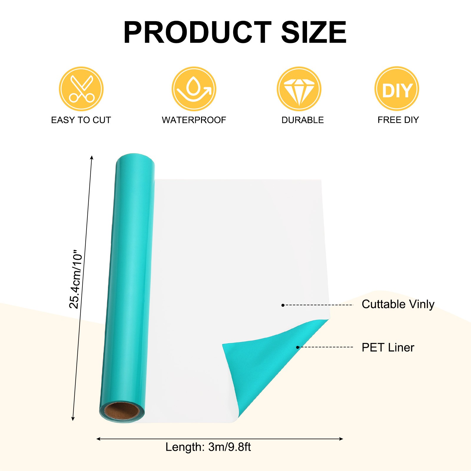 Khaki Permanent Vinyl, 10 Inch x 9.8ft Vinyl Roll