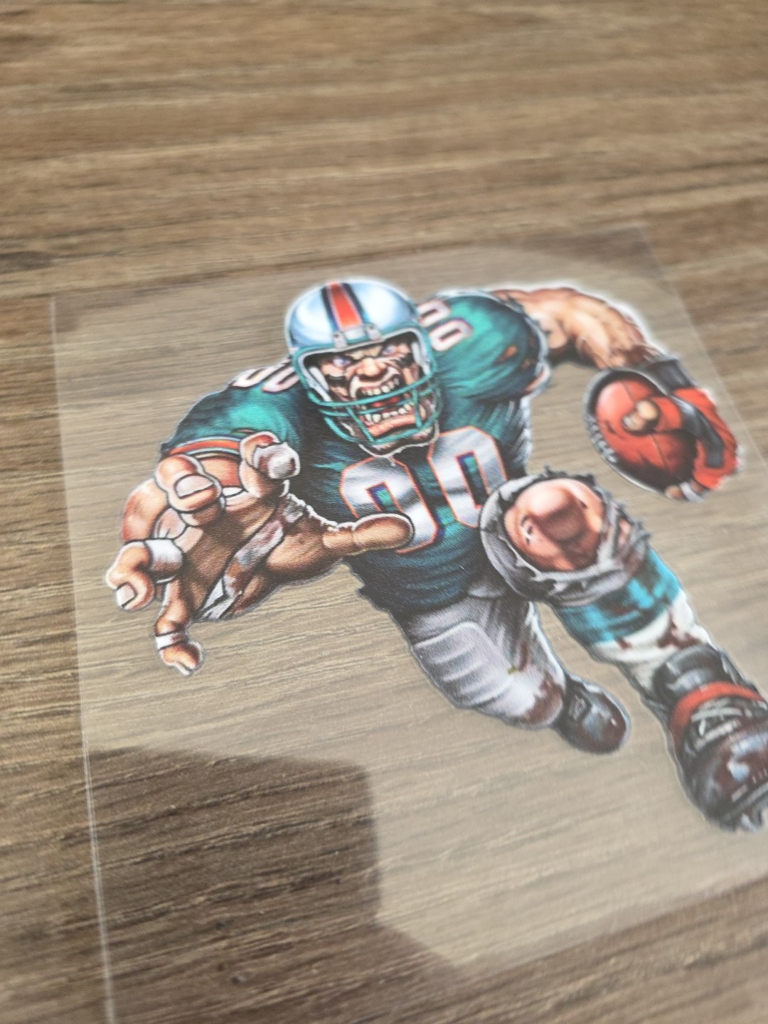 Miami Dolphins Running Football Player Raised UV DTF Decal Color 4in X 4in