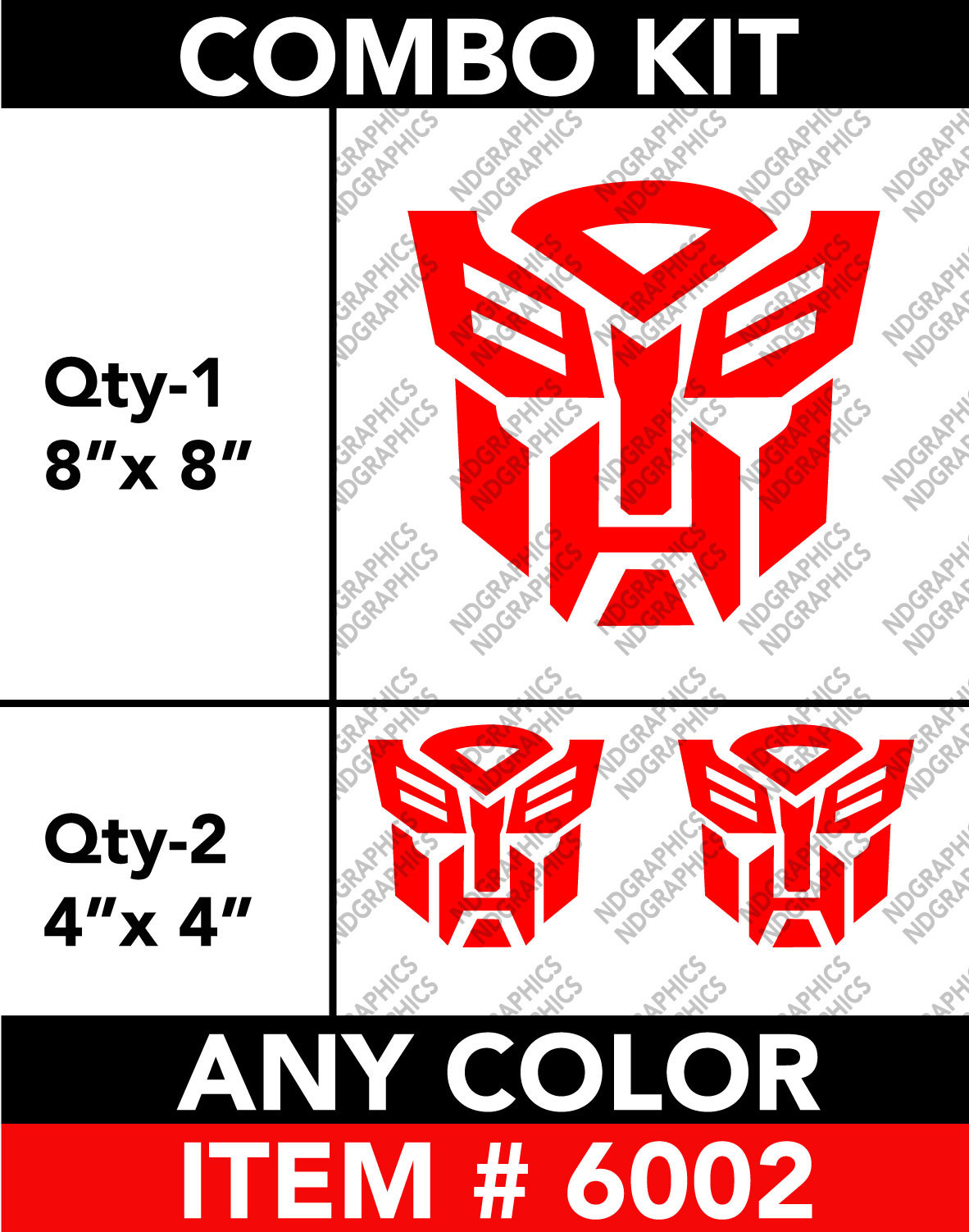 TRANSFORMERS "AUTOBOT" 3 COMBO KIT DECAL STICKER 8" / 4" Any 1 Color