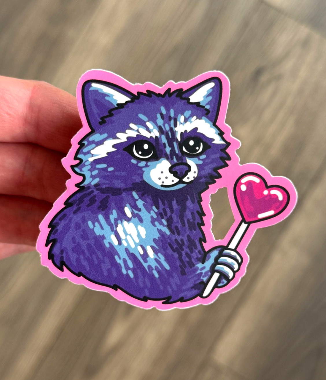Vinyl Art Print Sticker “Raccoon Heart Lollipop” Brianna Alderfer