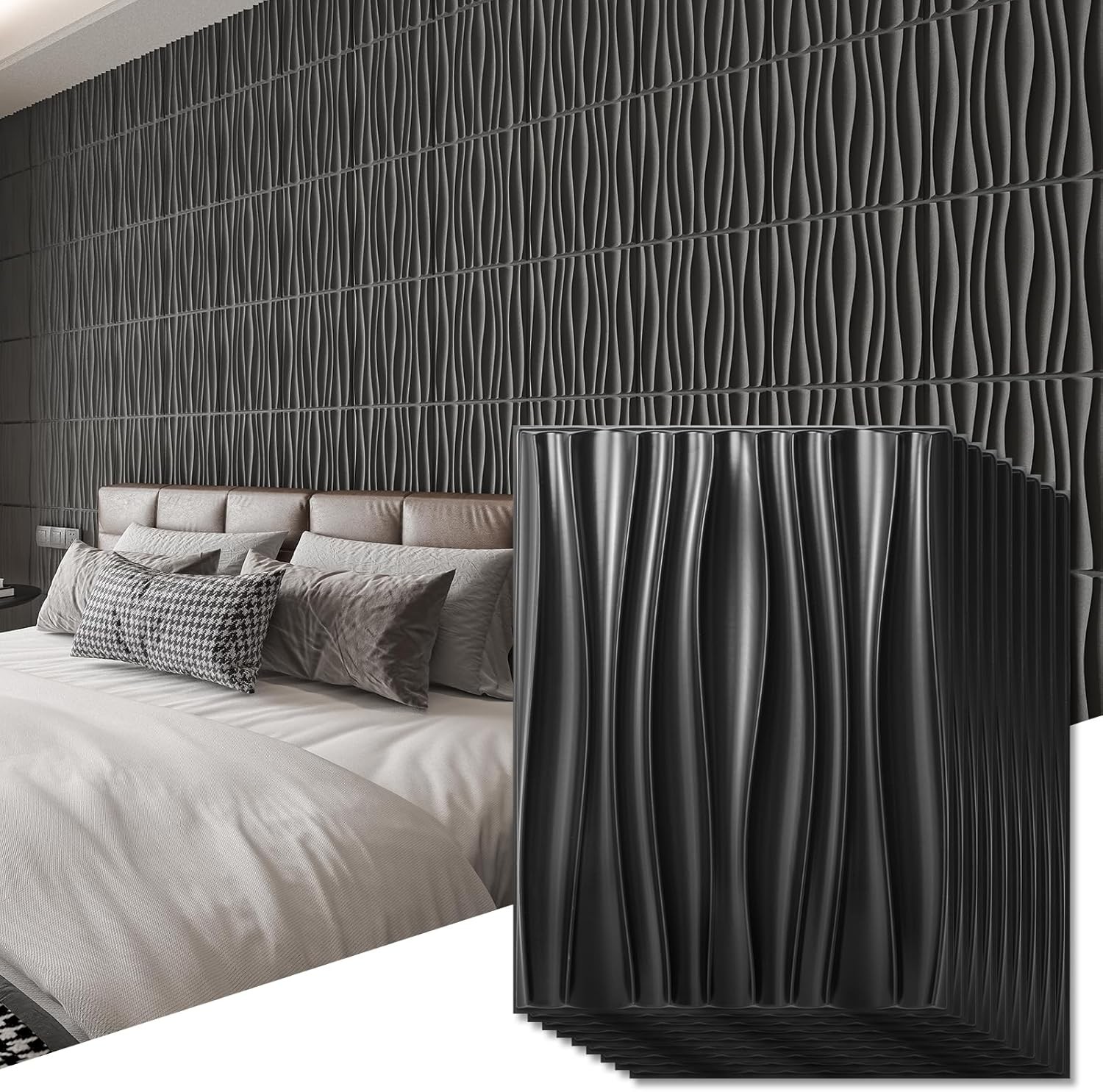 Art3d 24-Pack 3D Wall Panels for Interior Décor, 15.7 x 11.8 Inch, Black