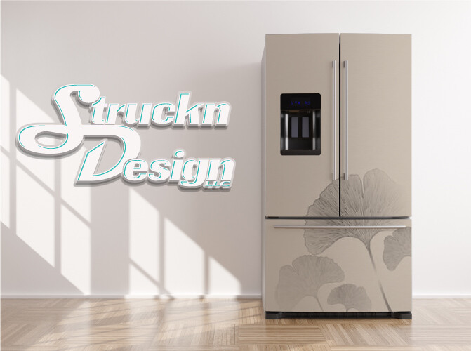 Faded Gingko Leaves Beige Grey Retro Fridge Freezer Wrap Side Door Vinyl Decal