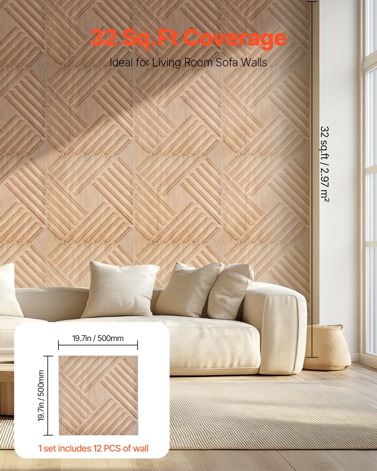 12 Pack 3D Wall Panels 19.7" x 19.7" Decorative PVC Tiles Slat Design Light Wood