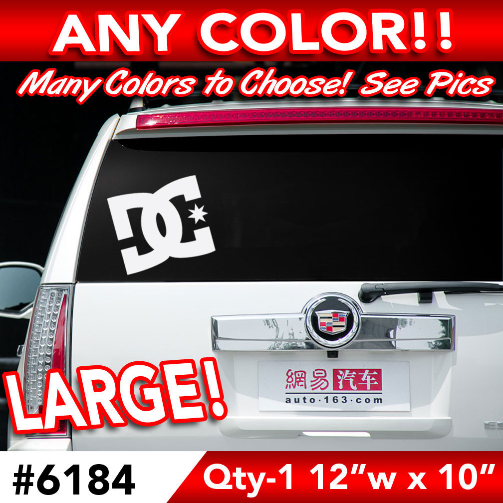 "DC SHOES" SOLID LARGE REAR WINDOW DECAL STICKER 12"wx10"h ANY 1 COLOR