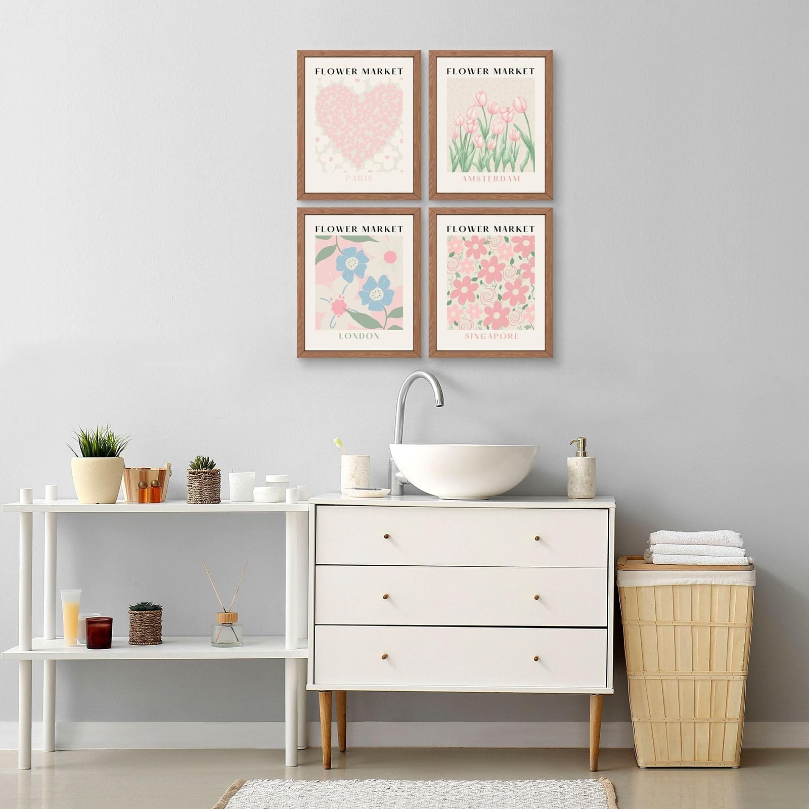 Flower Market Print Wall Art – Pink Tulip Floral Abstract Matisse Decor, Aest…